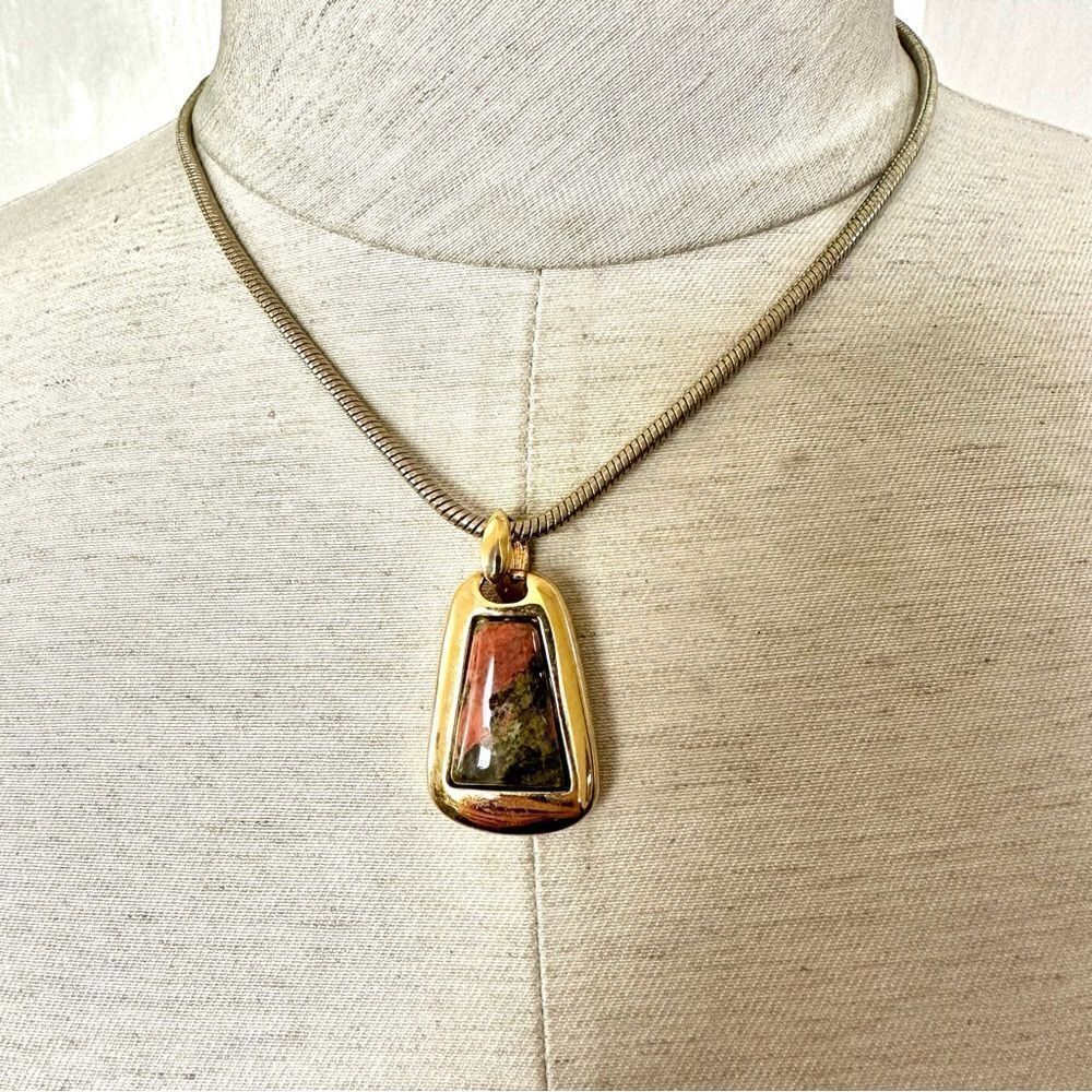 Roman unakite  gold tone necklace and earrings set